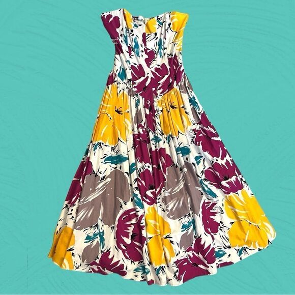 Vintage 80s sweetheart strapless drop waist cotton dress - Picture 11 of 16